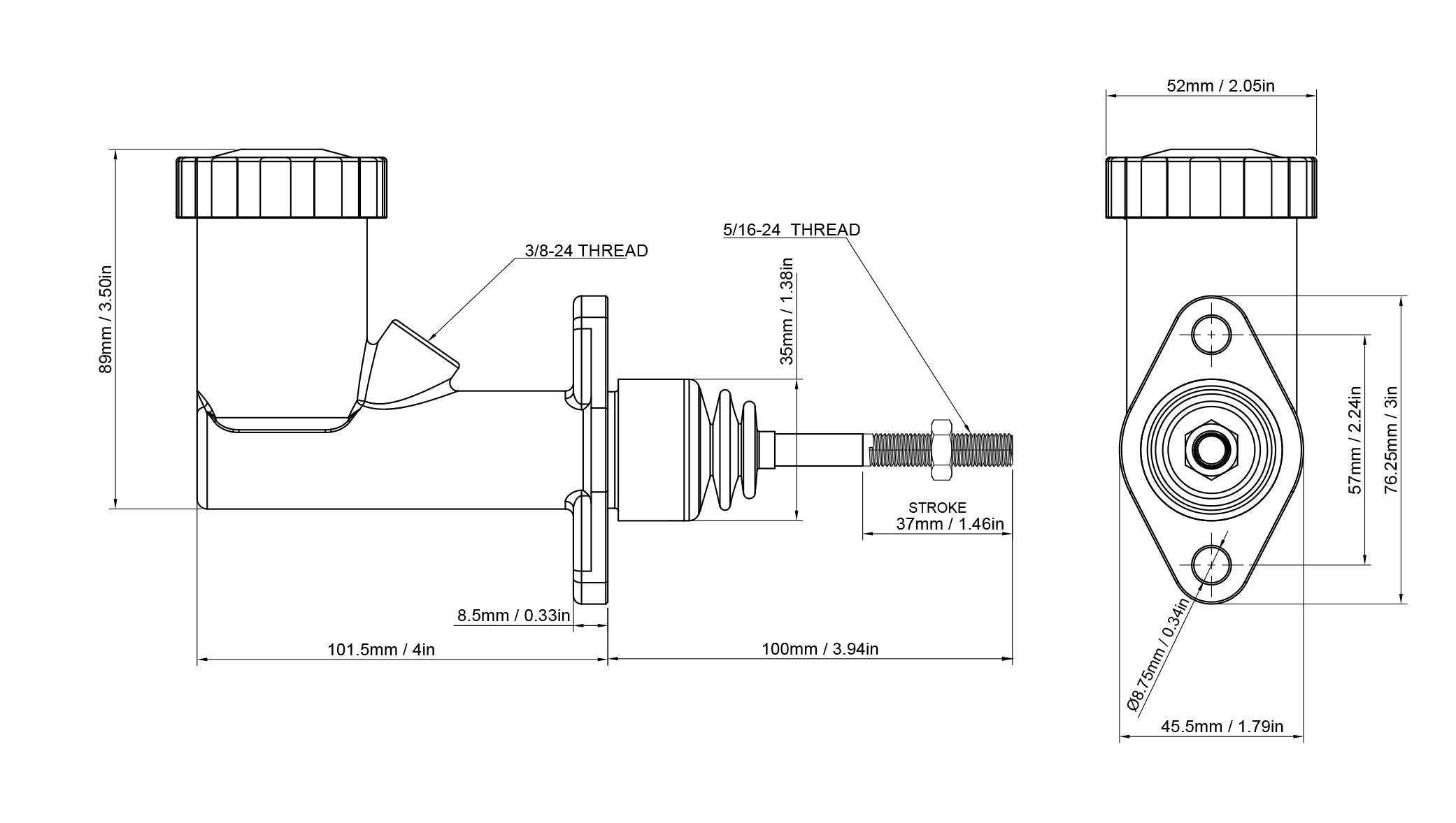 Stand-alone 7/8" internal reservoir master cylinder